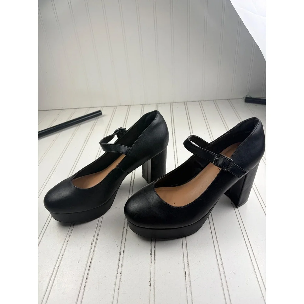 Lane Bryant Vintage Y2K Black Platform Mary Jane Chunky Heels Women's Size 8.5